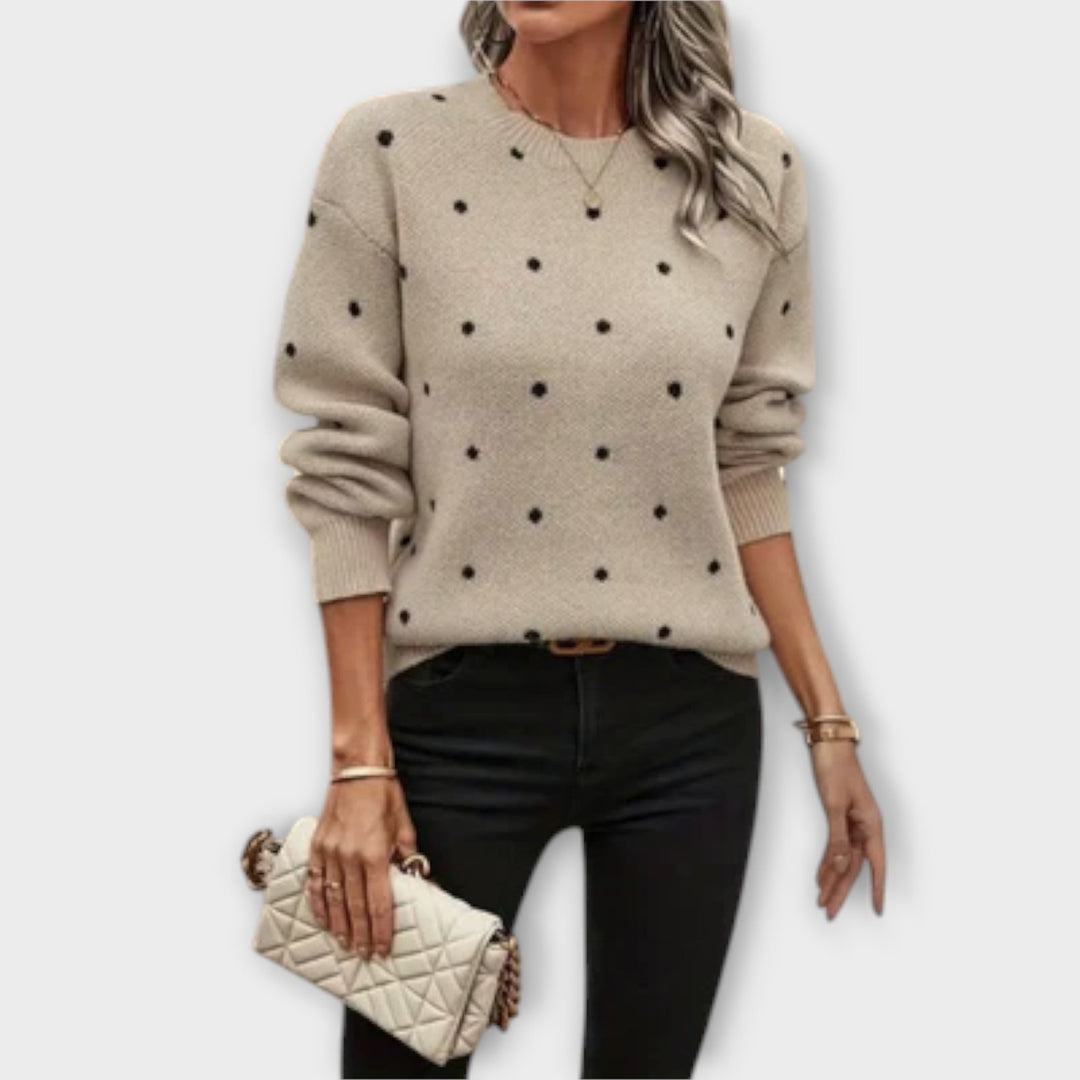 Ava - Long-sleeved casual jersey with polka dot pattern